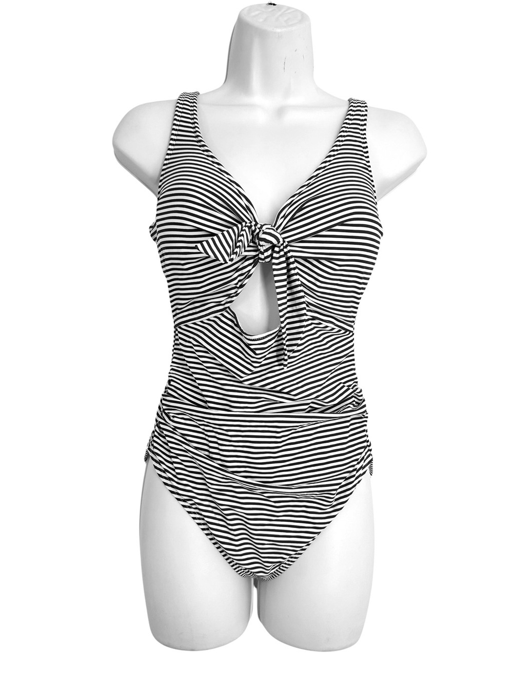 Nip Tuck Riviera Connie Navy Striped Tie-Front One-Piece Swimsuit Sz 6 D/DD NEW